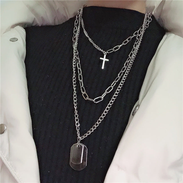 Multilayer Silver Color Metal Chain